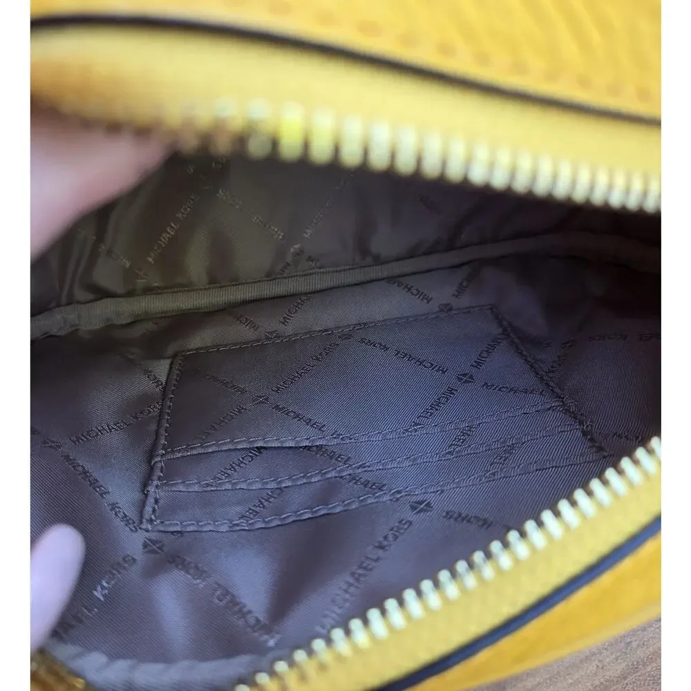 Michael Kors Yellow Crossbody Bag Brynn Pebbled Leather Chain Strap - Picture 11 of 12